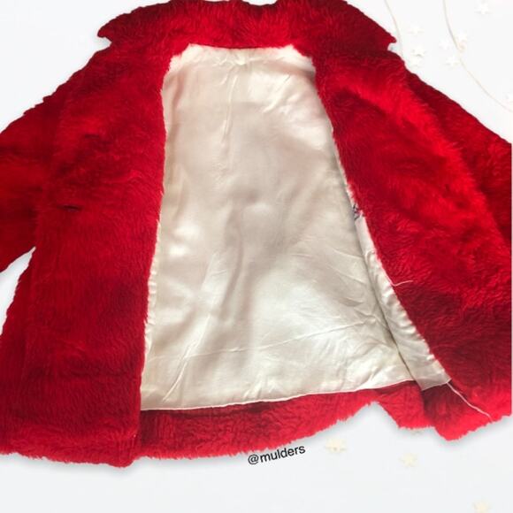 Vintage Millicent's of San Francisco Red Faux Fur Kids Girls Coat Jacket - Picture 4 of 5